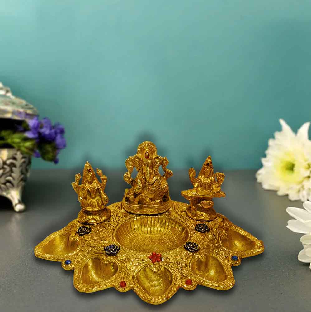 Lakshmi Ganesha Saraswati Statue with Deepak
